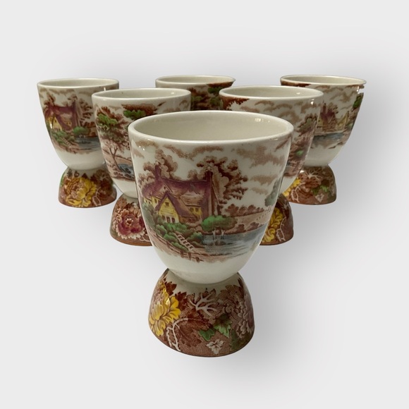 Set of 6 Johnson Brothers Double Egg Cup Transferware Vintage! - Picture 4 of 9